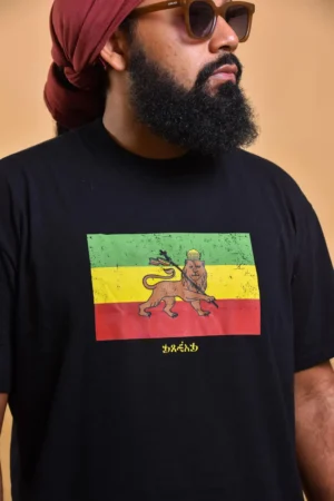 T-shirt comaBandeira da Etiópia estampada na frente